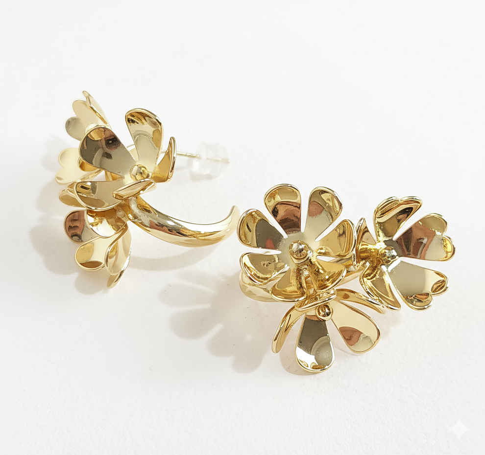 Qupeci 14K Altın Kaplama Çiçek Kü